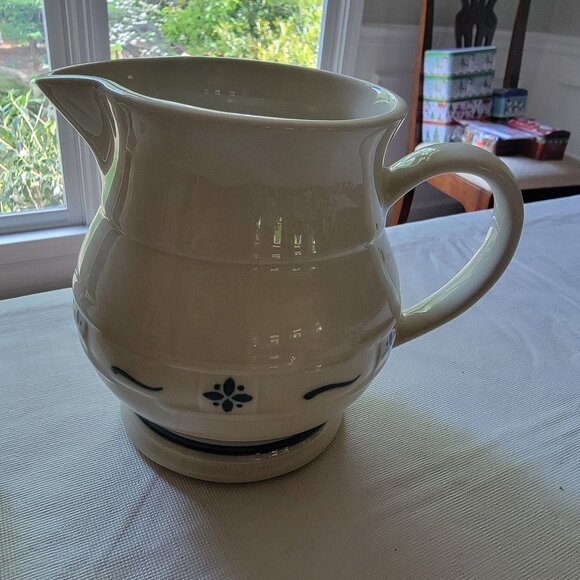 Longaberger Pottery Woven Traditions Classic Blue 32 oz Pitcher Signed 1990 - Picture 6 of 6